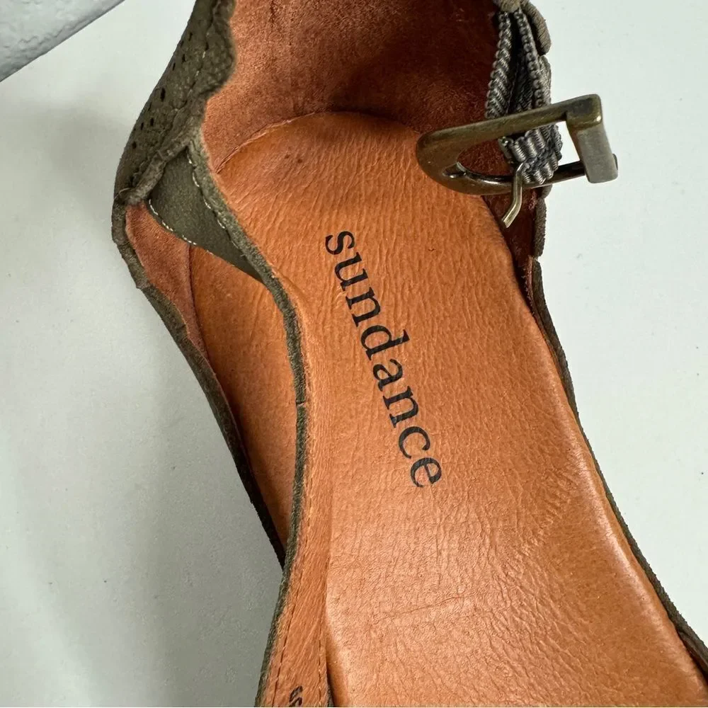Sundance Olive Leather Laser Cut Wedge Sandals Size 39 New Vacation Capsule